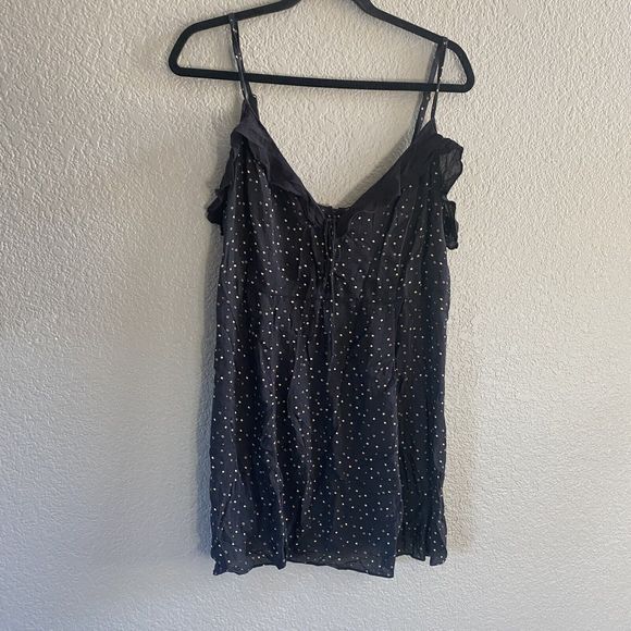 Free People Intimately Mini Slip Dress Ruffled Black Gold Dot Medium Button Back - Picture 1 of 13